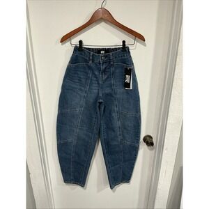 Madden NYC Barrel Jeans, High Rise, Elastic Waist, XXS, Medium Wash, NWT